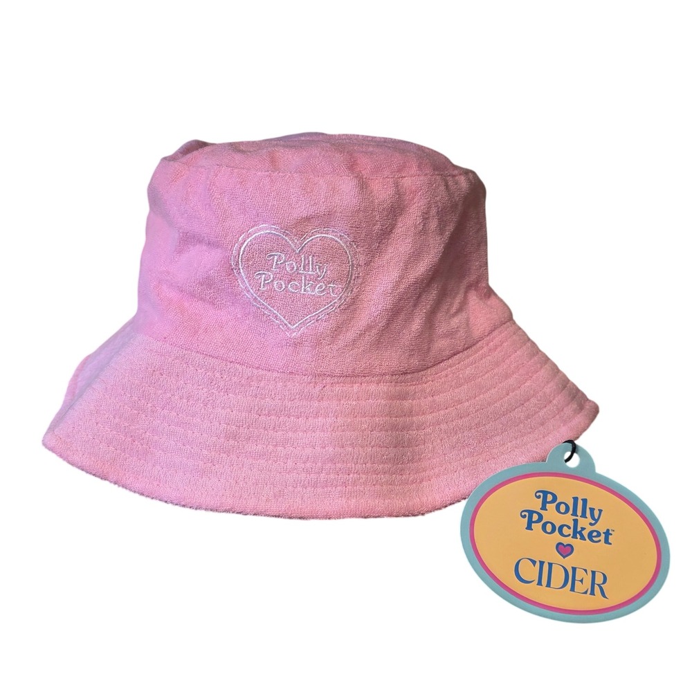 Cider Polly Pocket Pink Terry Cloth Bucket Hat Embroidered Heart  NWT Y2K 90s‎